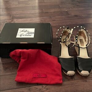 Valentino Garavani Black Rockstud Women's wedge espadrille size 40 authentic